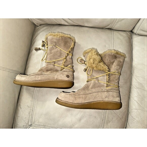 Earth Shoes - Earth Shoe Miami Boots Womens Suede Leather Lace Up Fur Lined Tan Size 9.5